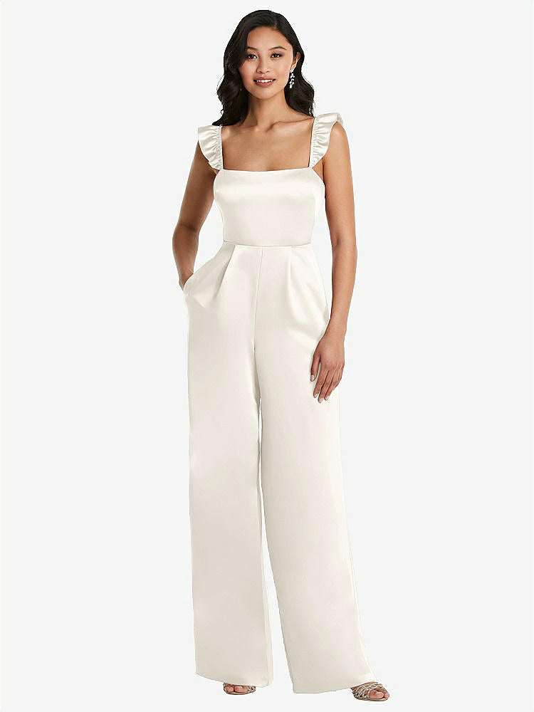 【NEW】【STYLE: 8206】フリル 袖 ネクタイバック ジャンプスーツ ポケット付き【COLOR: Ivory】【SIZE: 00-30W】