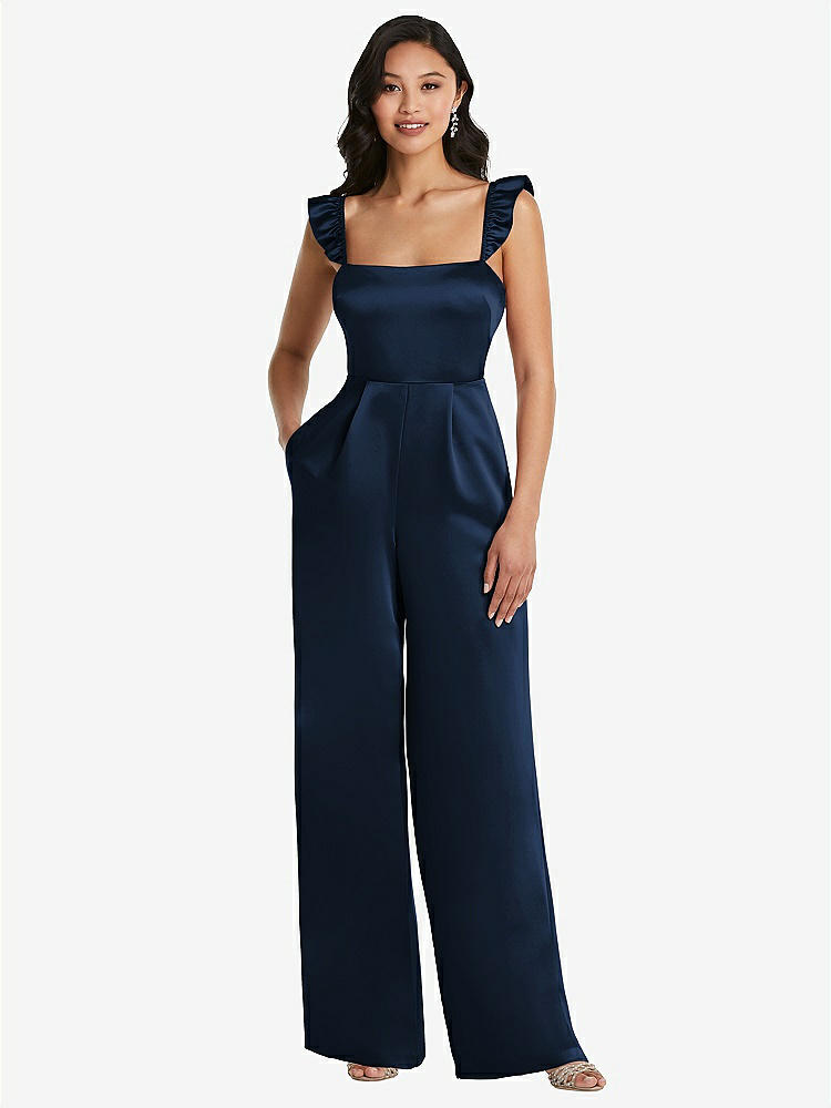 【STYLE: 8206】Ruffled Sleeve Tie-Back Jumpsuit with Pockets【COLOR: Midnight Navy】