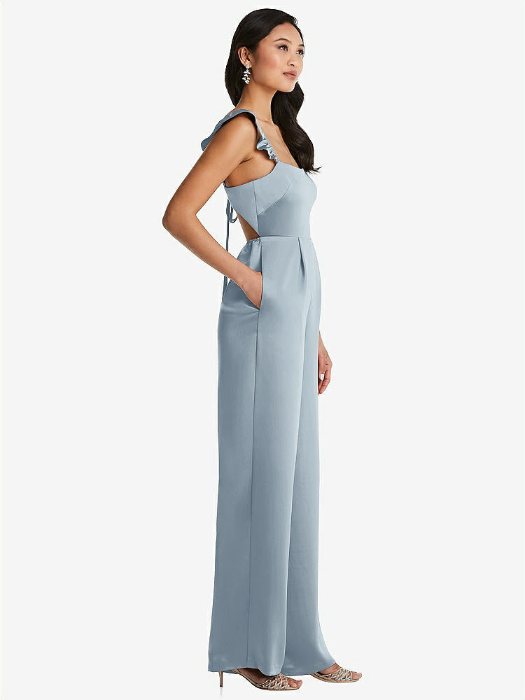 【STYLE: 8206】Ruffled Sleeve Tie-Back Jumpsuit with Pockets【COLOR: Mist】
