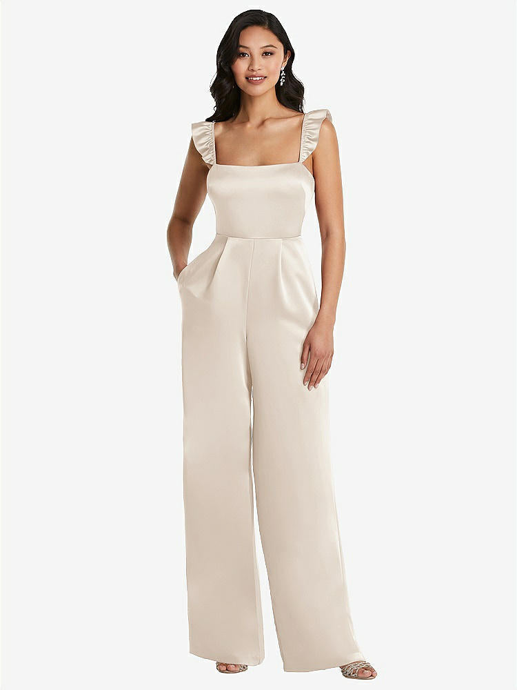 【NEW】【STYLE: 8206】フリル 袖 ネクタイバック ジャンプスーツ ポケット付き【COLOR: Oat】【SIZE: 00-30W】