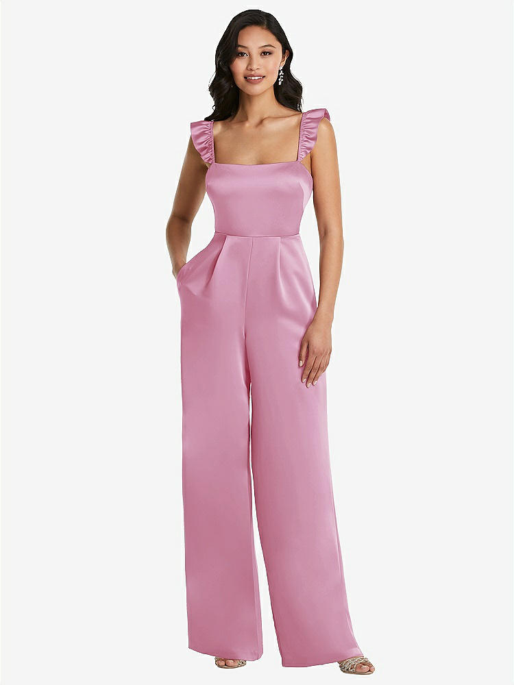 【NEW】【STYLE: 8206】フリル 袖 ネクタイバック ジャンプスーツ ポケット付き【COLOR: Powder Pink】【SIZE: 00-30W】