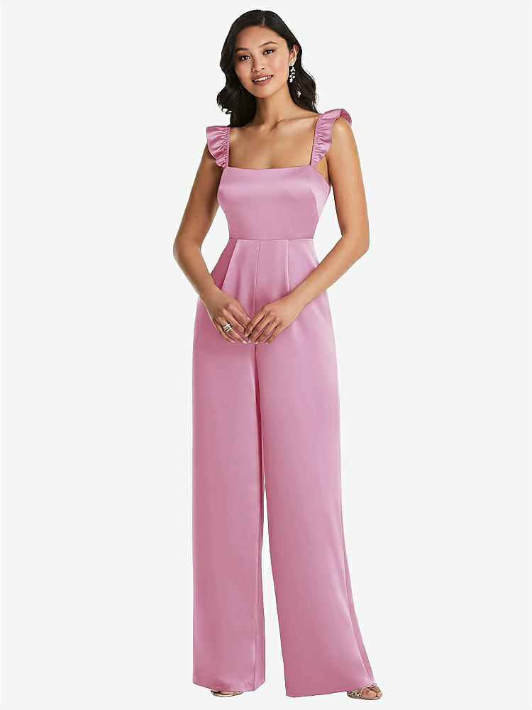 【NEW】【STYLE: 8206】フリル 袖 ネクタイバック ジャンプスーツ ポケット付き【COLOR: Powder Pink】【SIZE: 00-30W】