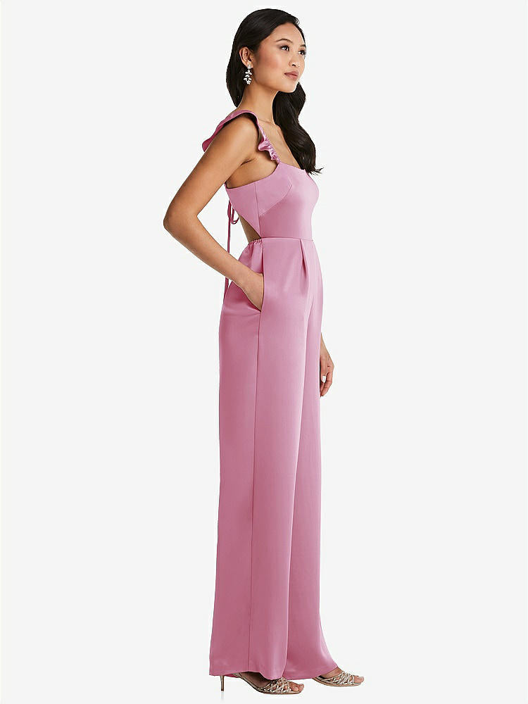 【NEW】【STYLE: 8206】フリル 袖 ネクタイバック ジャンプスーツ ポケット付き【COLOR: Powder Pink】【SIZE: 00-30W】