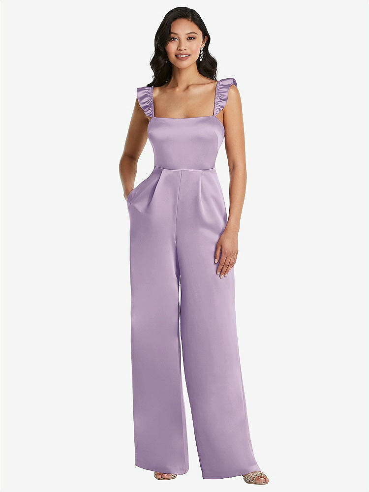 【NEW】【STYLE: 8206】フリル 袖 ネクタイバック ジャンプスーツ ポケット付き【COLOR: Pale Purple】【SIZE: 00-30W】
