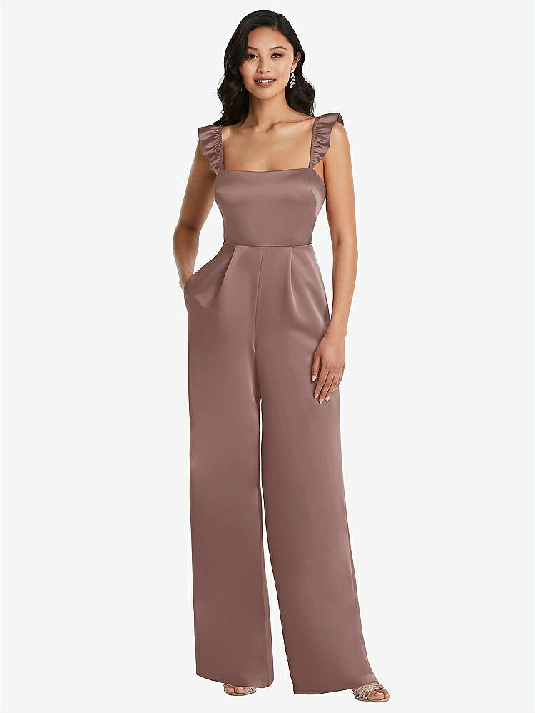 【NEW】【STYLE: 8206】フリル 袖 ネクタイバック ジャンプスーツ ポケット付き【COLOR: Sienna】【SIZE: 00-30W】