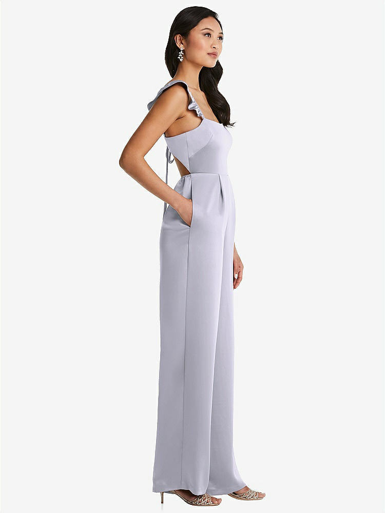 【NEW】【STYLE: 8206】フリル 袖 ネクタイバック ジャンプスーツ ポケット付き【COLOR: Silver Dove】【SIZE: 00-30W】