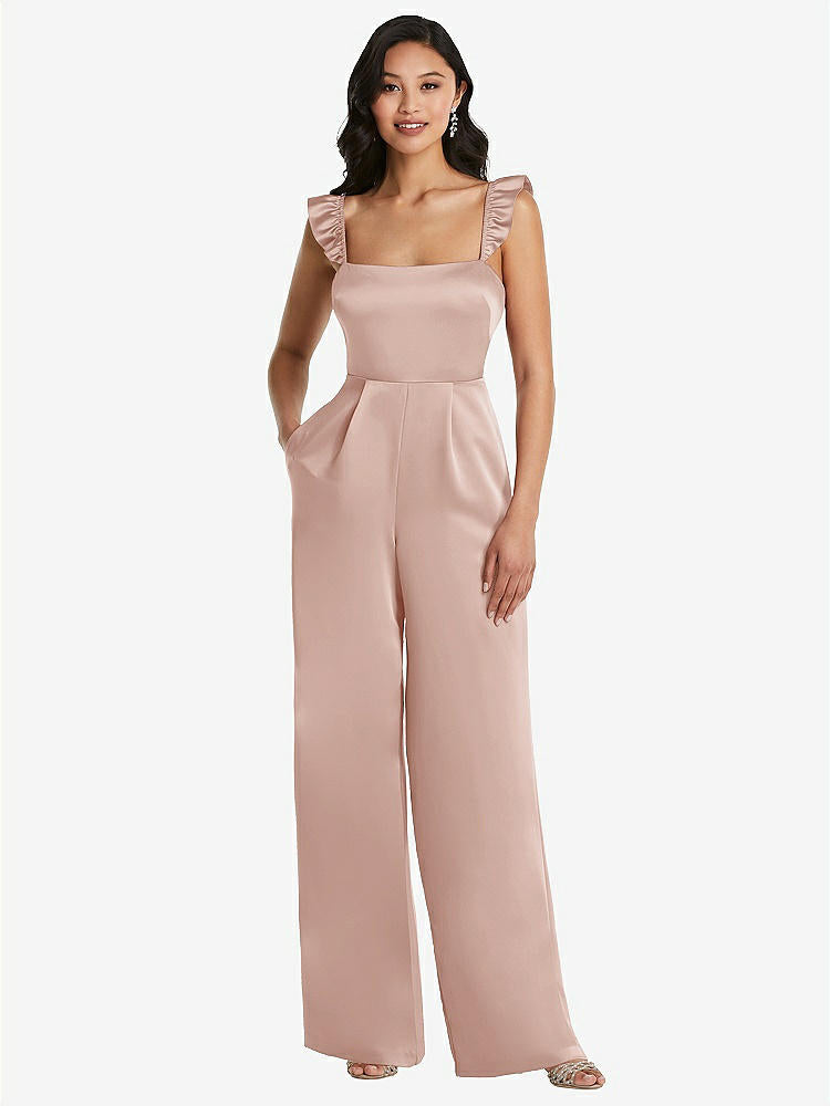 【NEW】【STYLE: 8206】フリル 袖 ネクタイバック ジャンプスーツ ポケット付き【COLOR: Toasted Sugar】【SIZE: 00-30W】