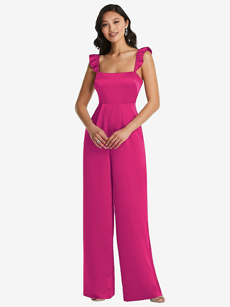 【NEW】【STYLE: 8206】フリル 袖 ネクタイバック ジャンプスーツ ポケット付き【COLOR: Think Pink】【SIZE: 00-30W】