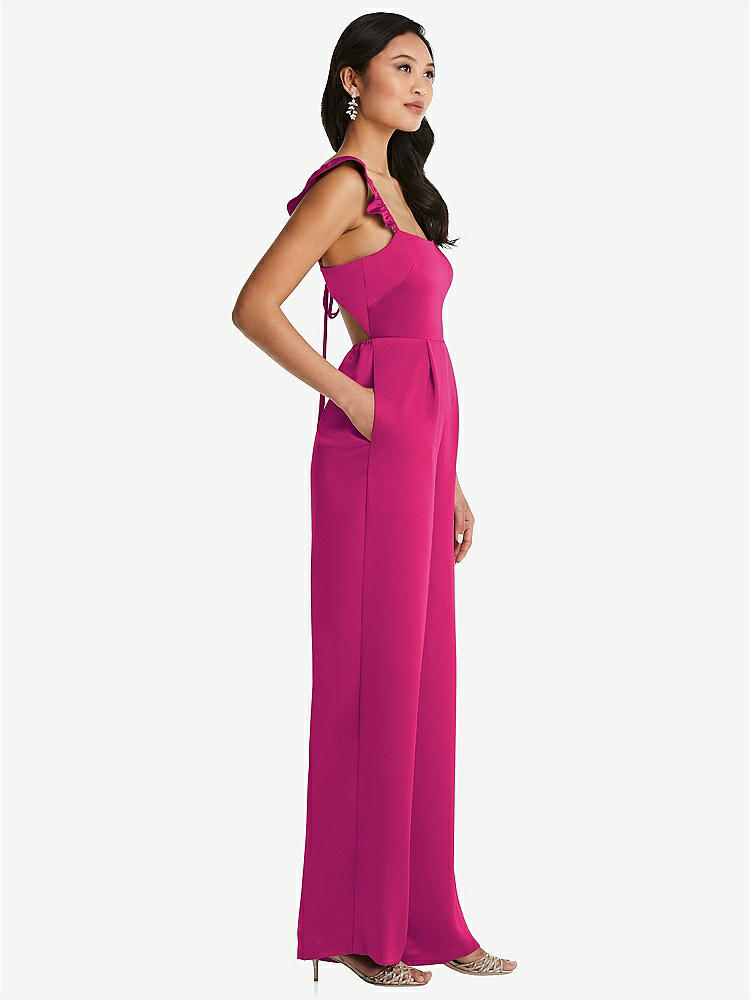 【NEW】【STYLE: 8206】フリル 袖 ネクタイバック ジャンプスーツ ポケット付き【COLOR: Think Pink】【SIZE: 00-30W】