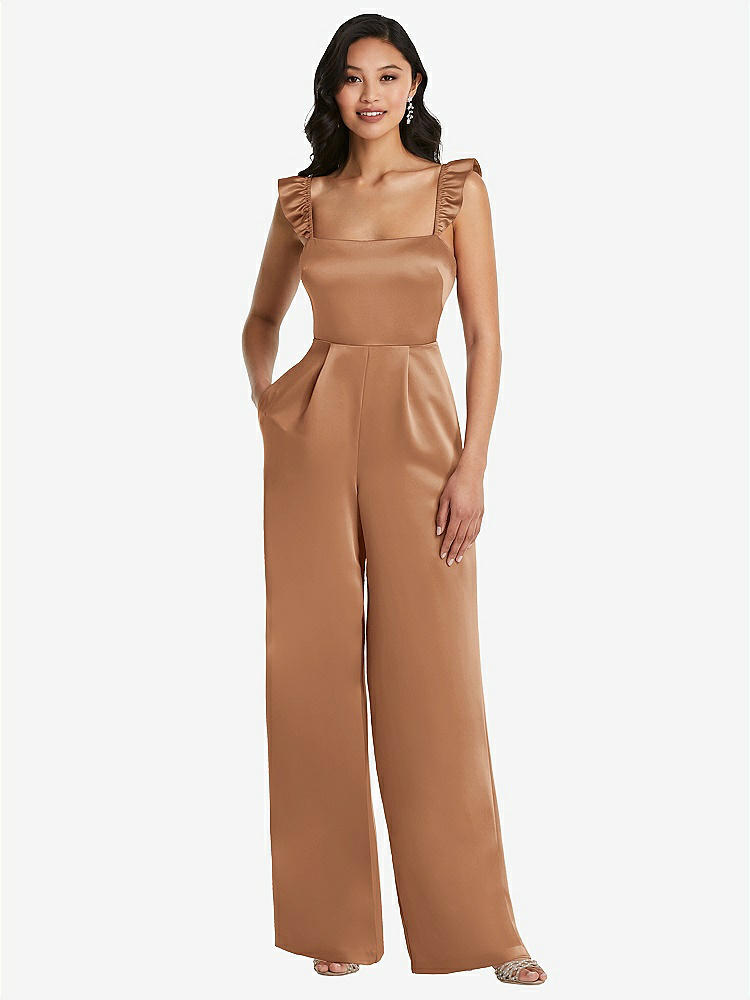 【NEW】【STYLE: 8206】フリル 袖 ネクタイバック ジャンプスーツ ポケット付き【COLOR: Toffee】【SIZE: 00-30W】