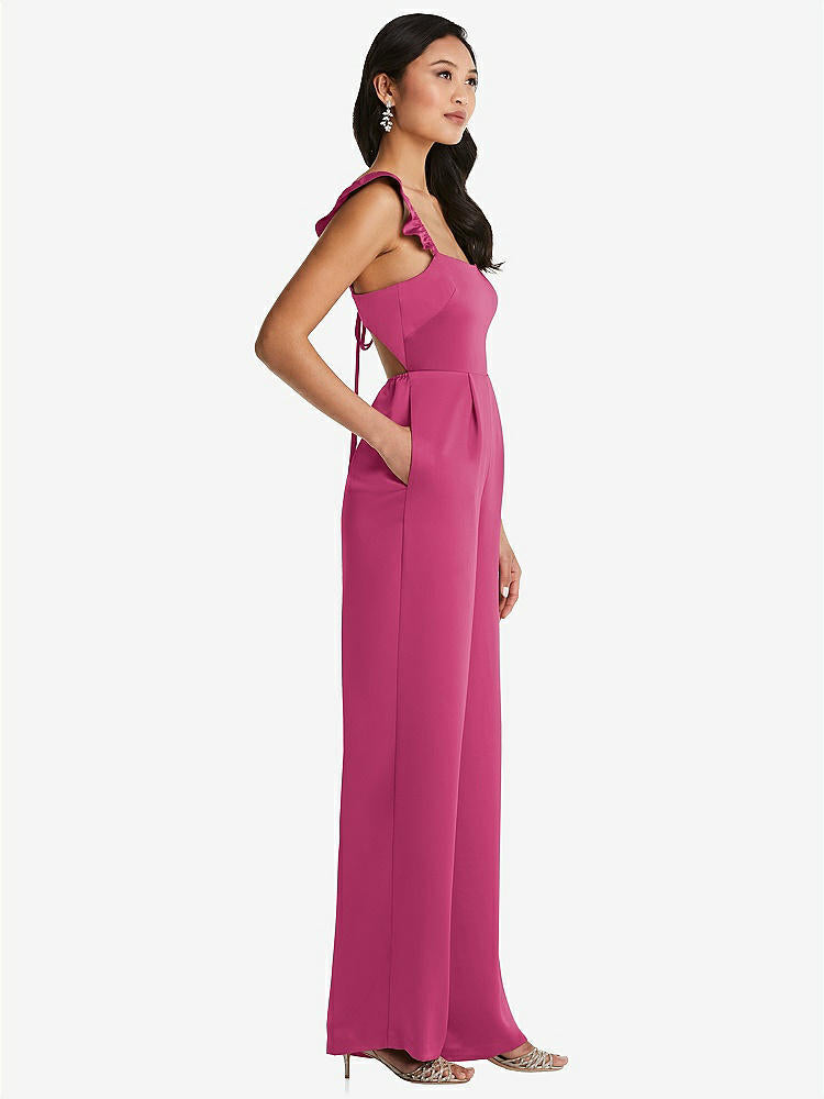 【NEW】【STYLE: 8206】フリル 袖 ネクタイバック ジャンプスーツ ポケット付き【COLOR: Tea Rose】【SIZE: 00-30W】