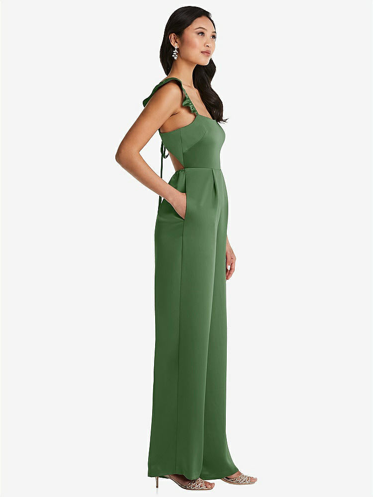 【NEW】【STYLE: 8206】フリル 袖 ネクタイバック ジャンプスーツ ポケット付き【COLOR: Vineyard Green】【SIZE: 00-30W】
