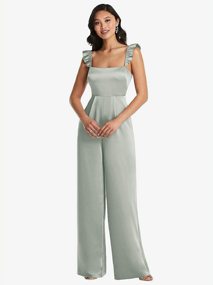 【NEW】【STYLE: 8206】フリル 袖 ネクタイバック ジャンプスーツ ポケット付き【COLOR: Willow Green】【SIZE: 00-30W】
