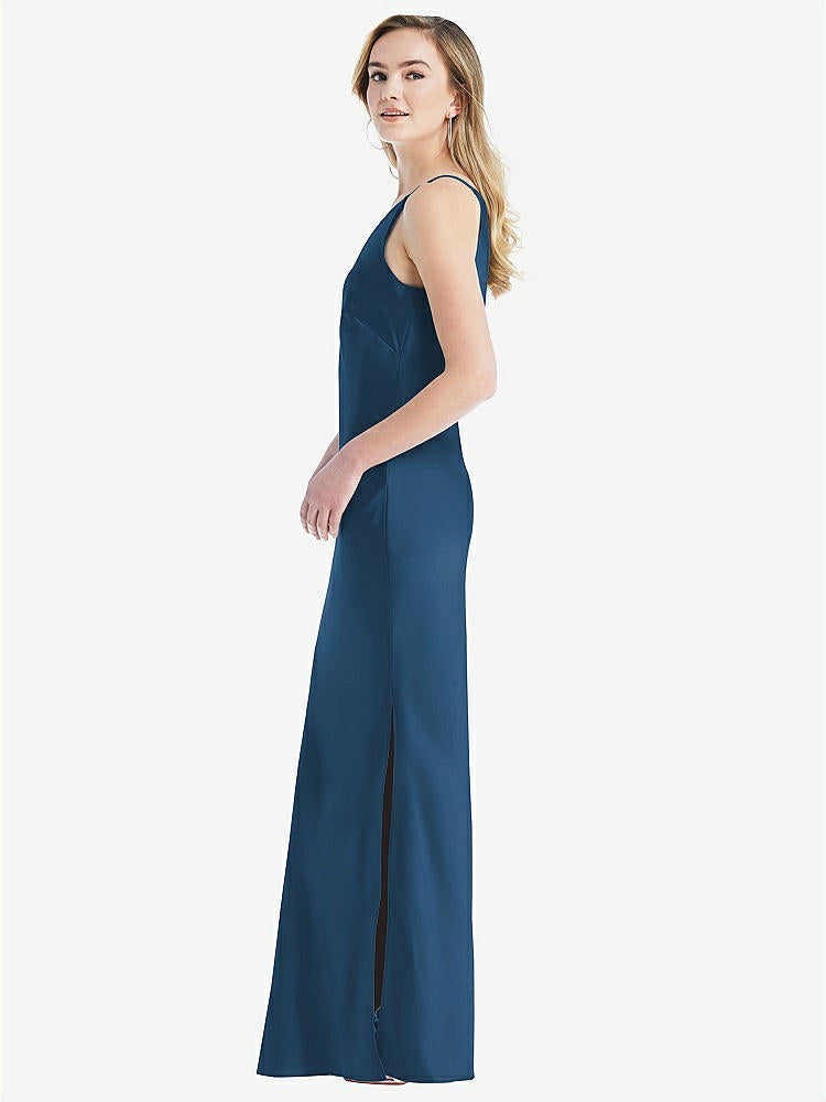 【STYLE: 8209】One-Shoulder Asymmetrical Maxi Slip Dress【COLOR: Dusk Blue】