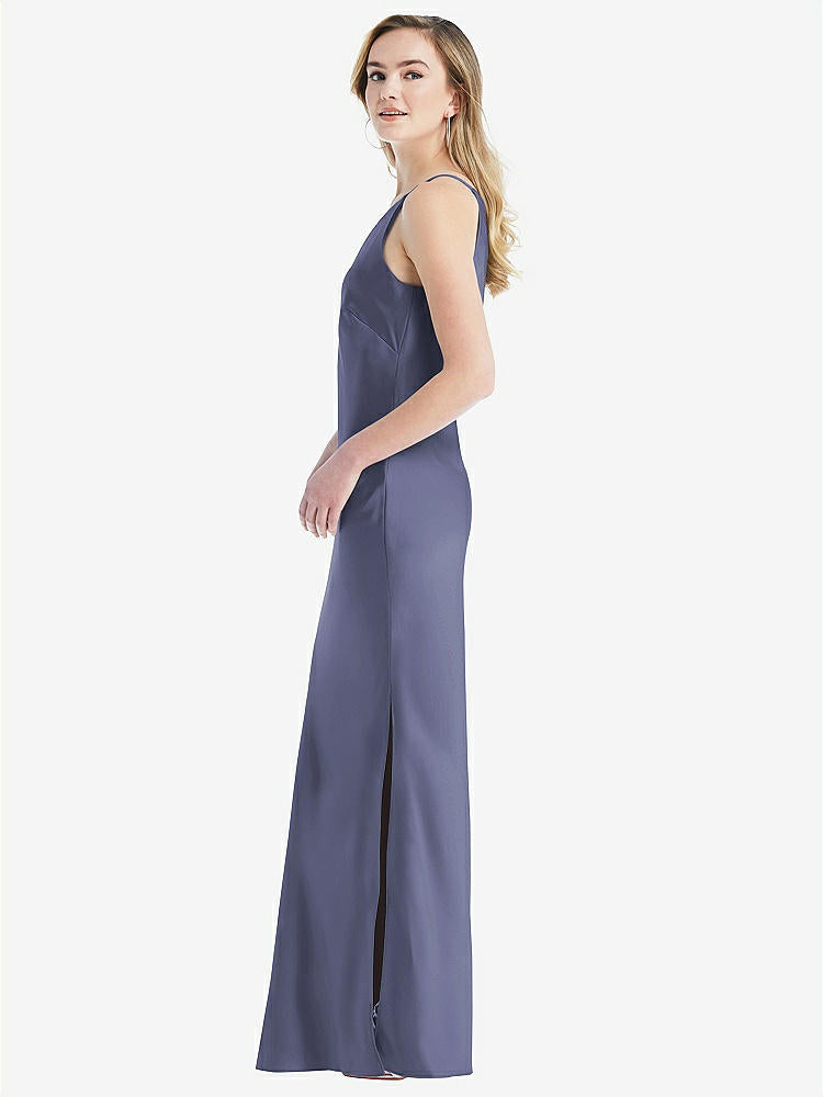 【STYLE: 8209】One-Shoulder Asymmetrical Maxi Slip Dress【COLOR: French Blue】