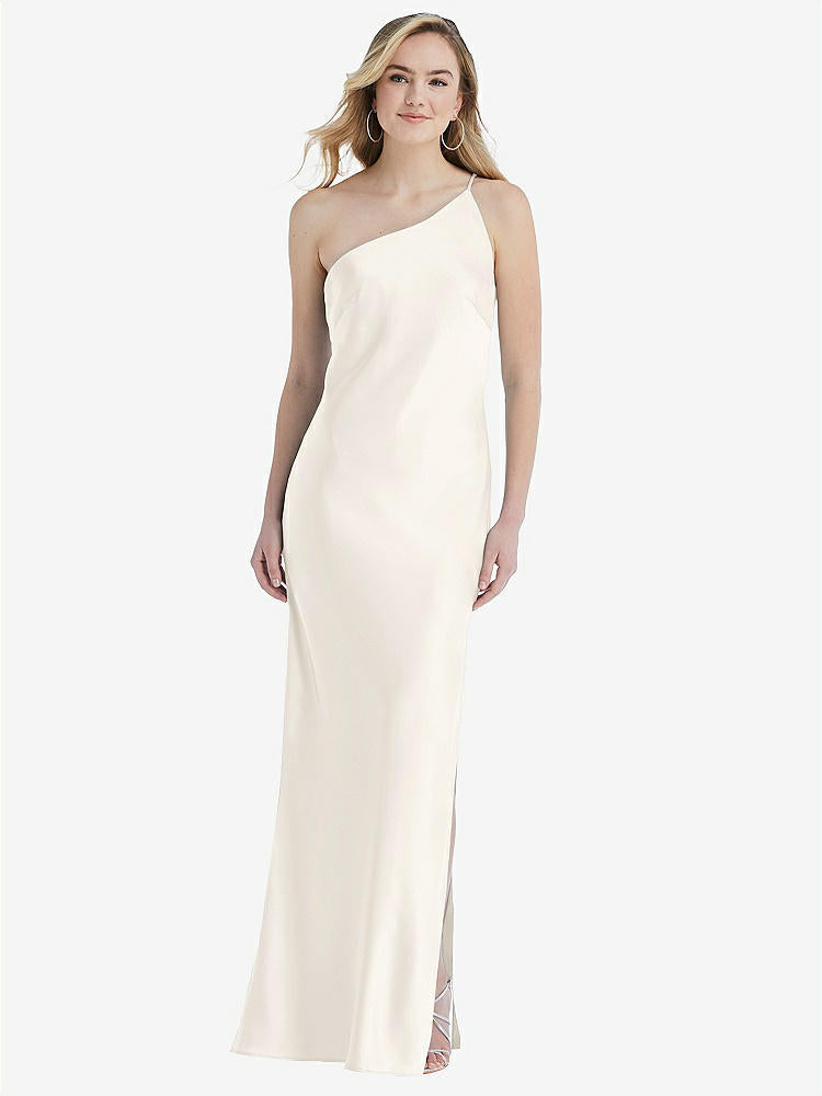 【STYLE: 8209】One-Shoulder Asymmetrical Maxi Slip Dress【COLOR: Ivory】