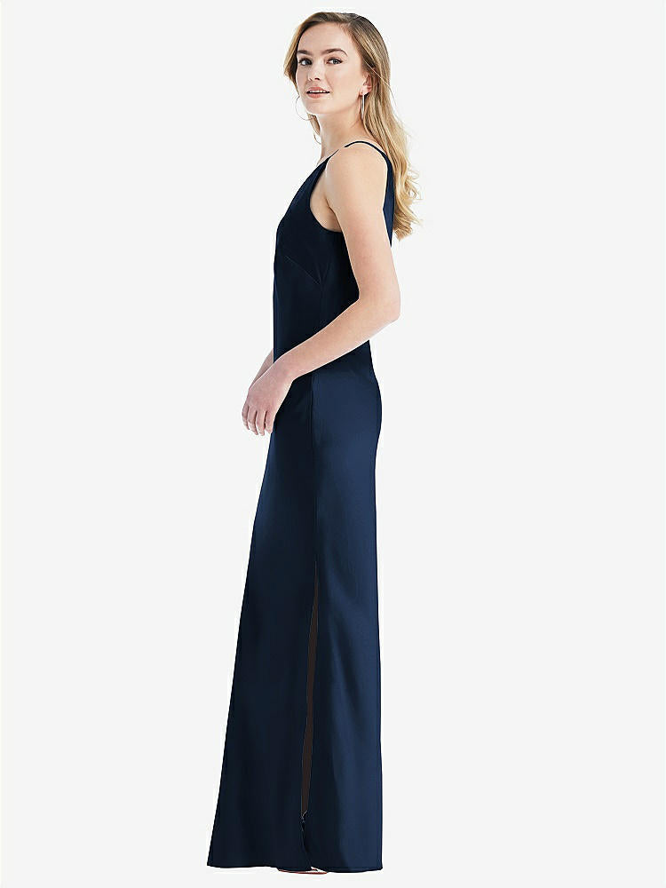 【STYLE: 8209】One-Shoulder Asymmetrical Maxi Slip Dress【COLOR: Midnight Navy】