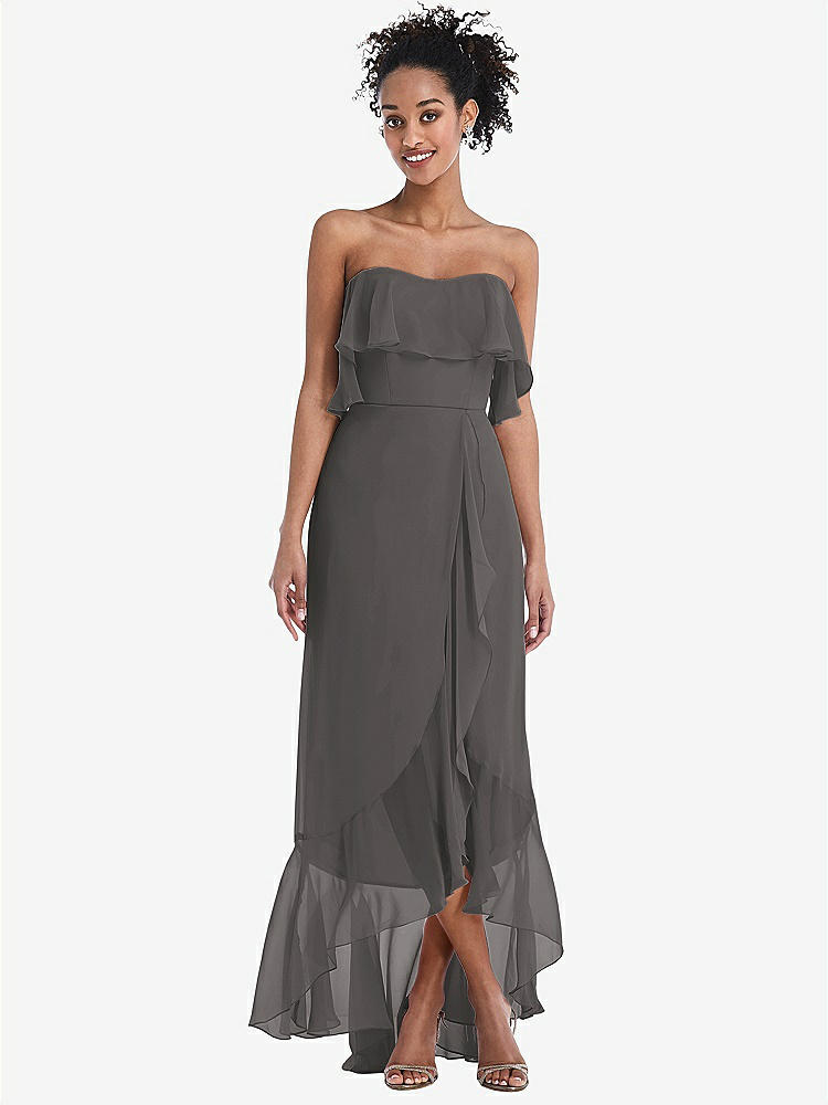 【STYLE: TH039】Off-the-Shoulder Ruffled High Low Maxi Dress【COLOR: Caviar Gray】