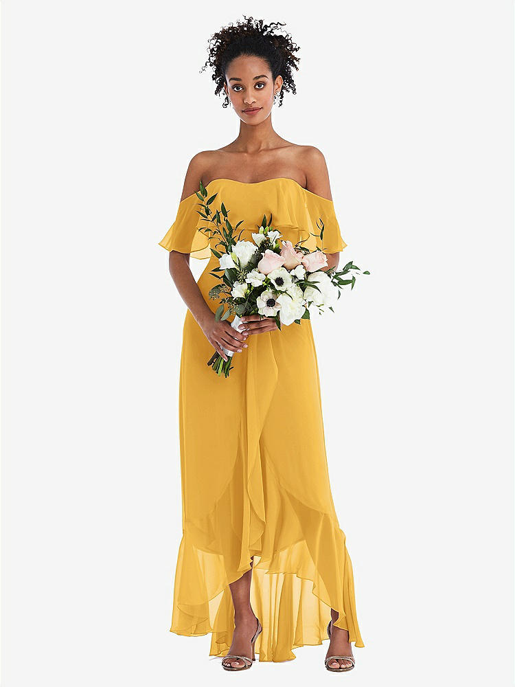 【STYLE: TH039】Off-the-Shoulder Ruffled High Low Maxi Dress【COLOR: NYC Yellow】
