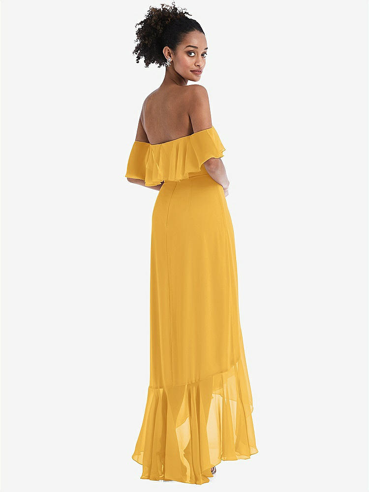 【STYLE: TH039】Off-the-Shoulder Ruffled High Low Maxi Dress【COLOR: NYC Yellow】