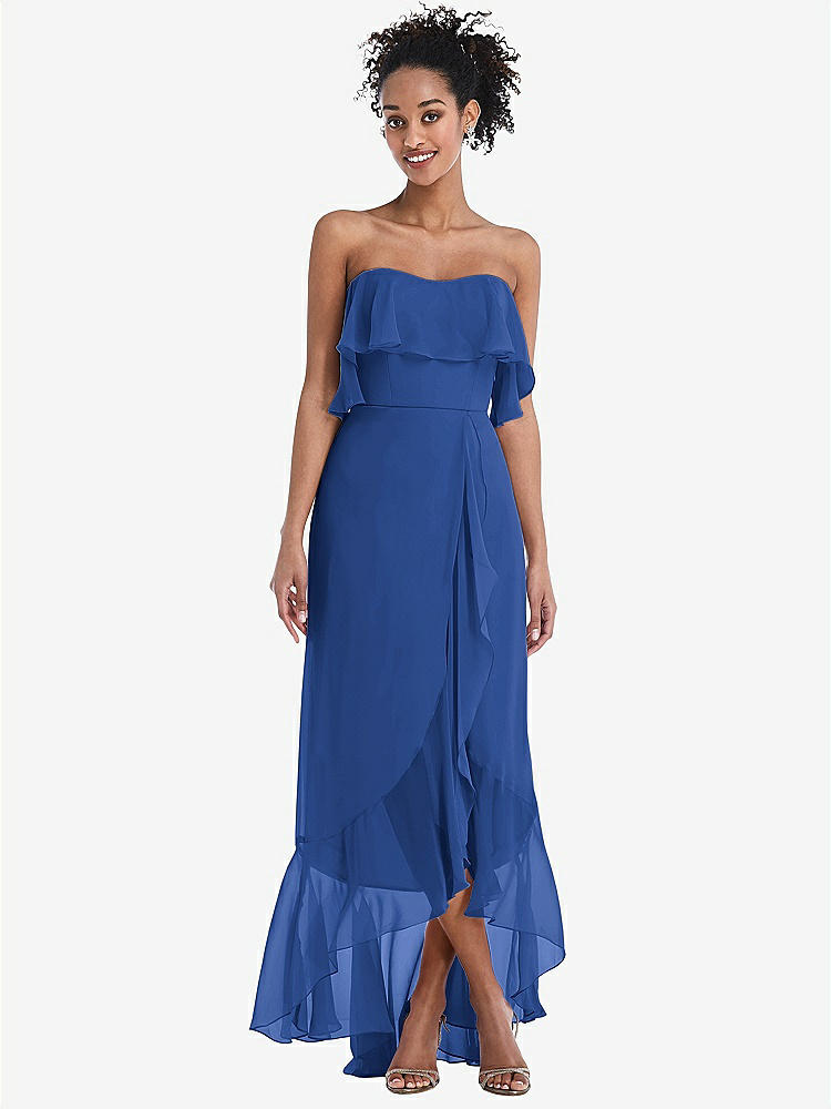 【STYLE: TH039】Off-the-Shoulder Ruffled High Low Maxi Dress【COLOR: Classic Blue】