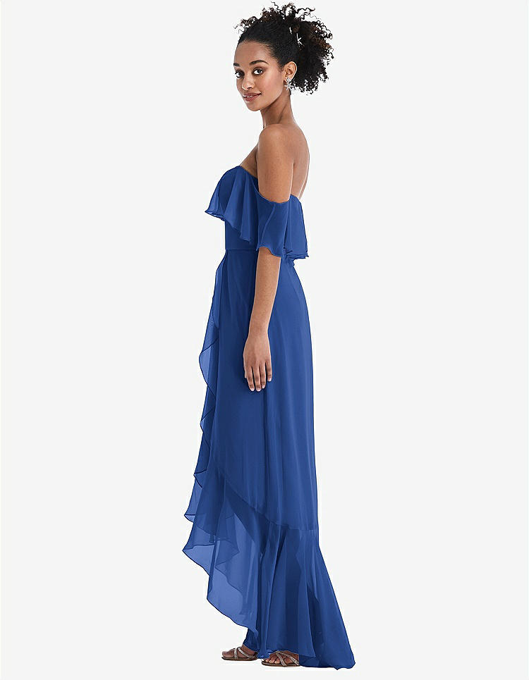 【STYLE: TH039】Off-the-Shoulder Ruffled High Low Maxi Dress【COLOR: Classic Blue】
