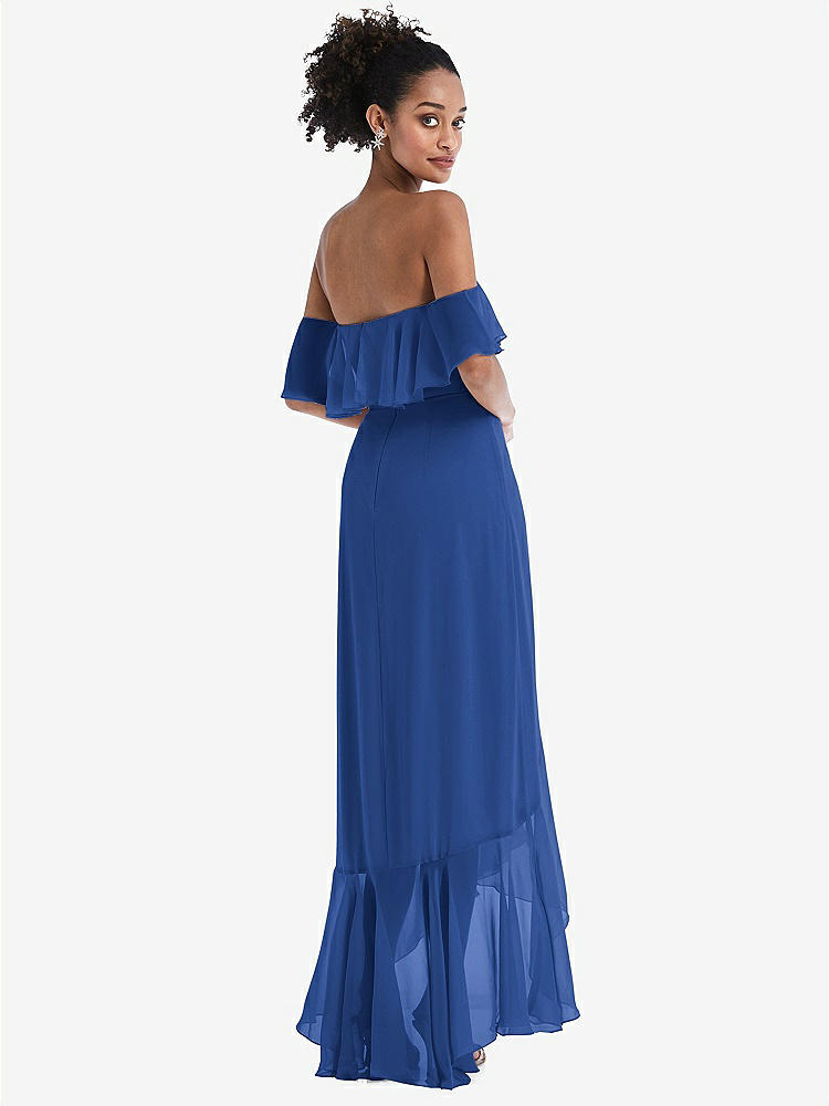 【STYLE: TH039】Off-the-Shoulder Ruffled High Low Maxi Dress【COLOR: Classic Blue】