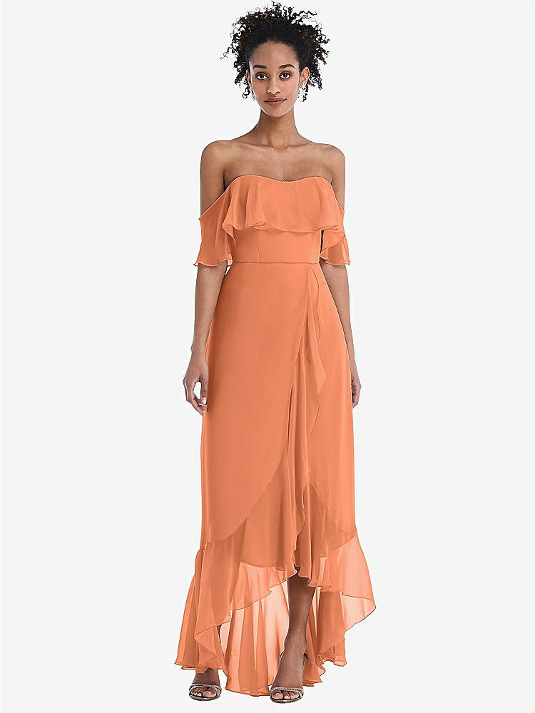 【STYLE: TH039】Off-the-Shoulder Ruffled High Low Maxi Dress【COLOR: Sweet Melon】