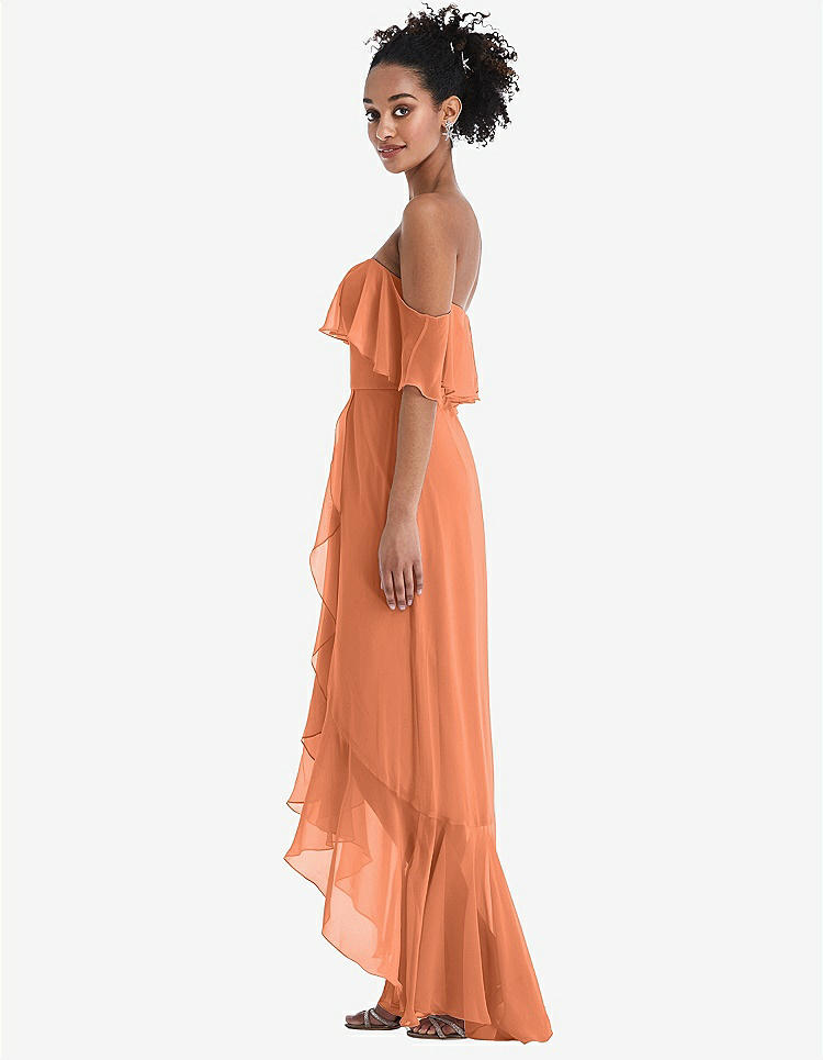 【STYLE: TH039】Off-the-Shoulder Ruffled High Low Maxi Dress【COLOR: Sweet Melon】