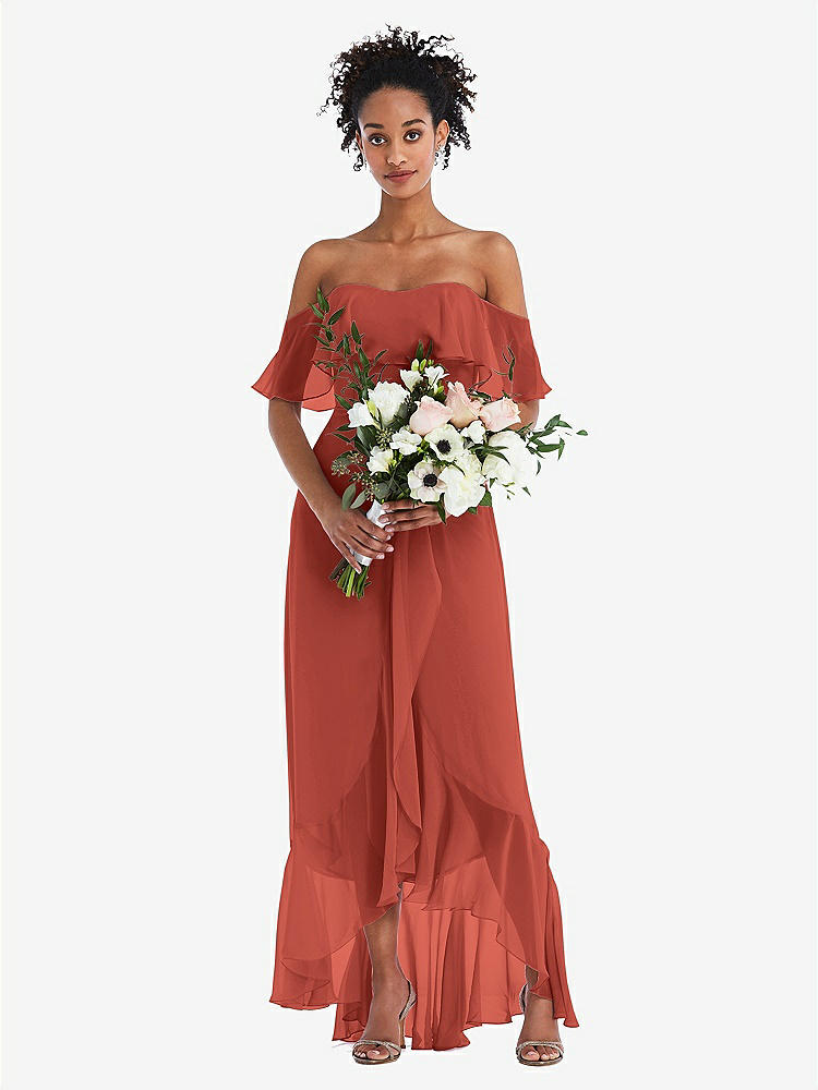 【STYLE: TH039】Off-the-Shoulder Ruffled High Low Maxi Dress【COLOR: Amber Sunset】