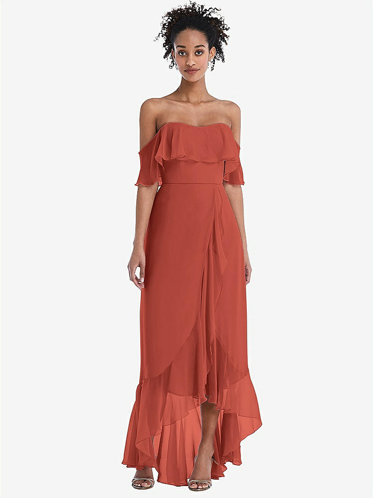 【STYLE: TH039】Off-the-Shoulder Ruffled High Low Maxi Dress【COLOR: Amber Sunset】
