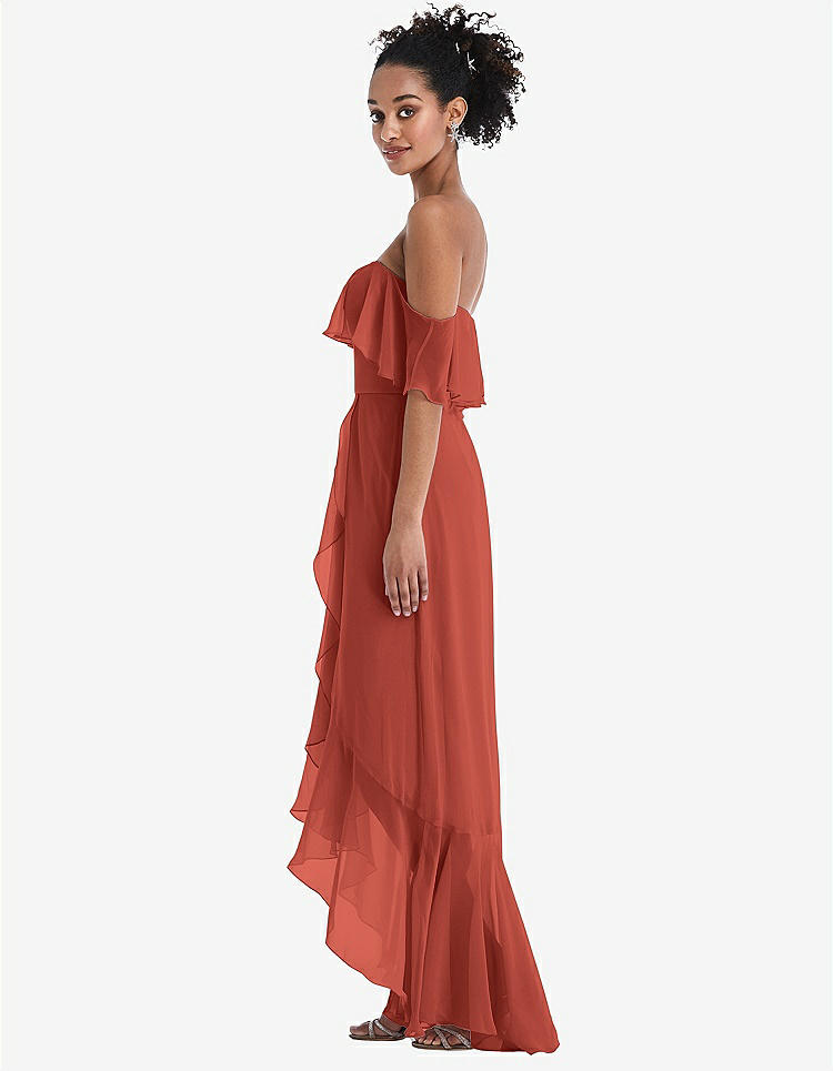 【STYLE: TH039】Off-the-Shoulder Ruffled High Low Maxi Dress【COLOR: Amber Sunset】