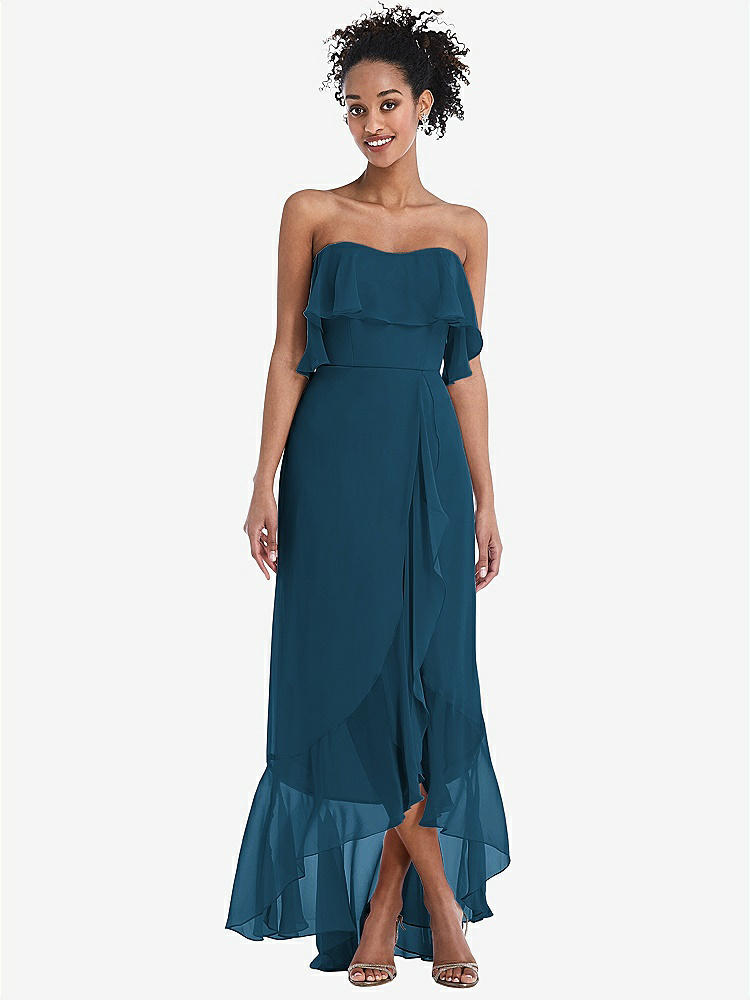【STYLE: TH039】Off-the-Shoulder Ruffled High Low Maxi Dress【COLOR: Atlantic Blue】