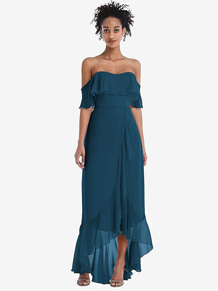 【STYLE: TH039】Off-the-Shoulder Ruffled High Low Maxi Dress【COLOR: Atlantic Blue】