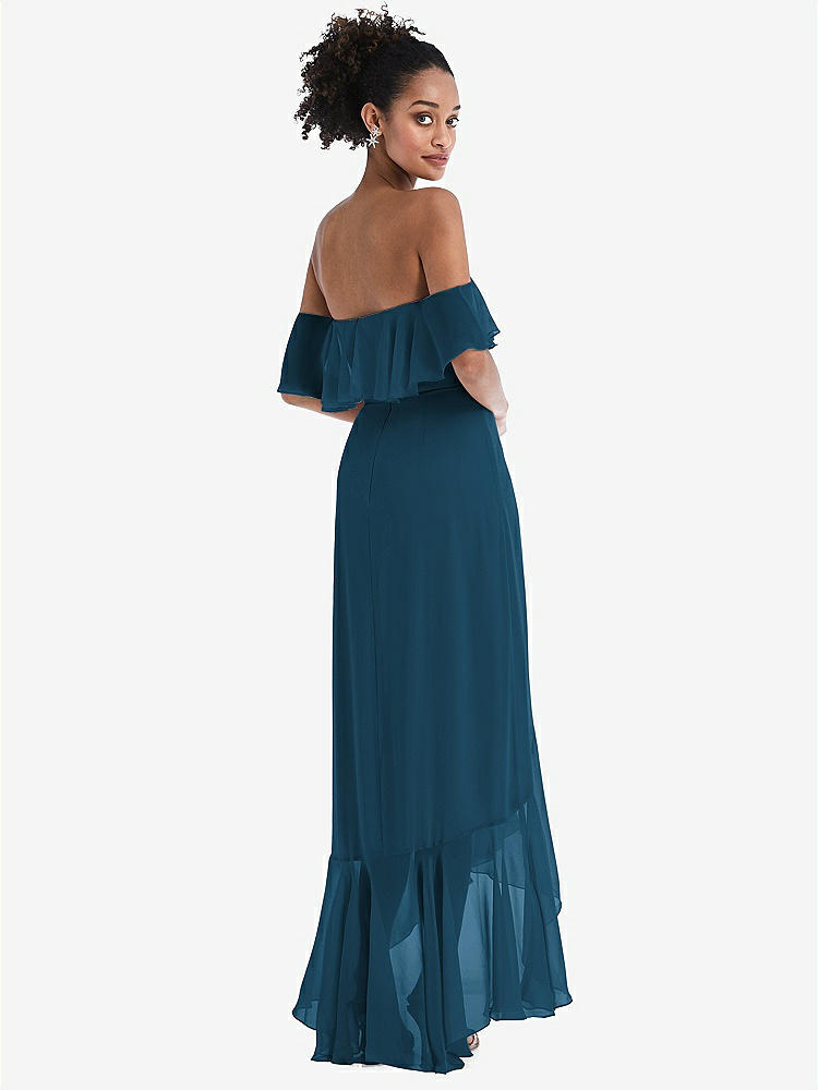 【STYLE: TH039】Off-the-Shoulder Ruffled High Low Maxi Dress【COLOR: Atlantic Blue】