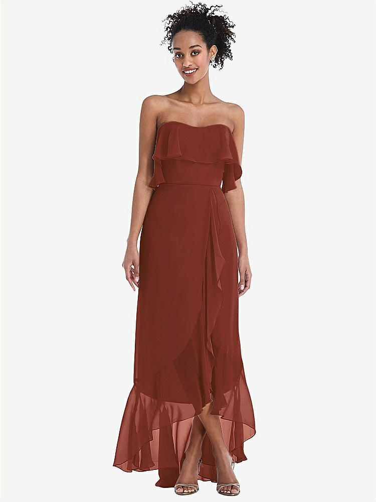 【STYLE: TH039】Off-the-Shoulder Ruffled High Low Maxi Dress【COLOR: Auburn Moon】