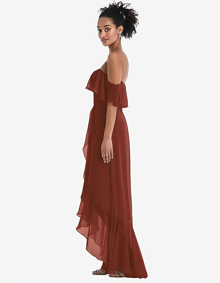 【STYLE: TH039】Off-the-Shoulder Ruffled High Low Maxi Dress【COLOR: Auburn Moon】