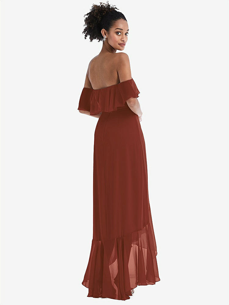 【STYLE: TH039】Off-the-Shoulder Ruffled High Low Maxi Dress【COLOR: Auburn Moon】