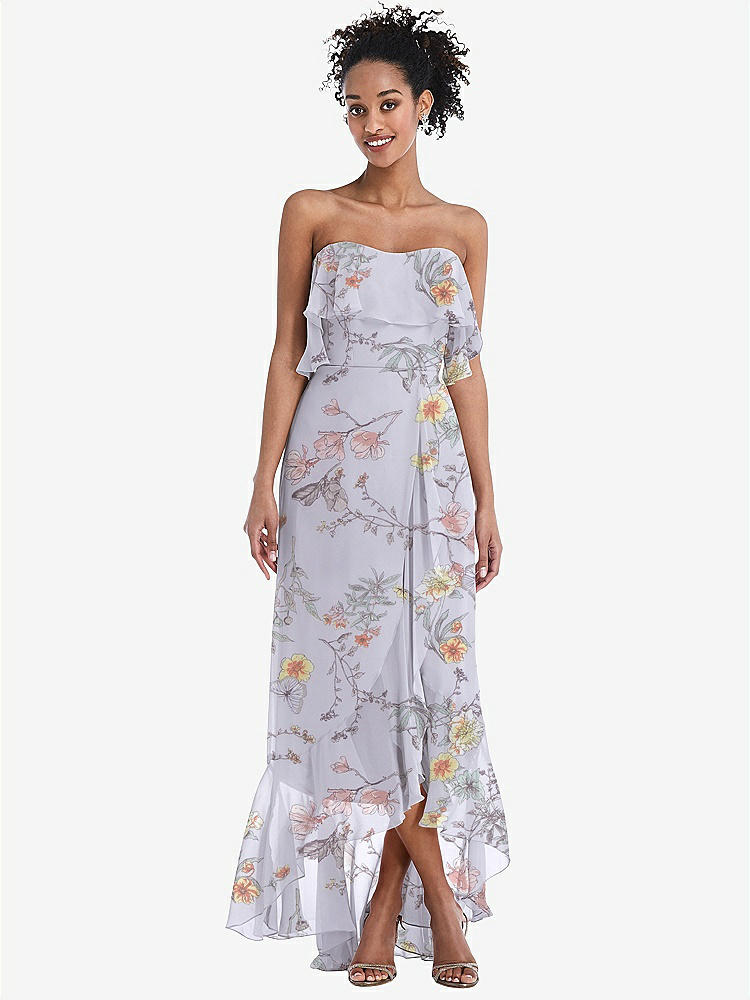 【STYLE: TH039】Off-the-Shoulder Ruffled High Low Maxi Dress【COLOR: Butterfly Botanica Silver Dove】