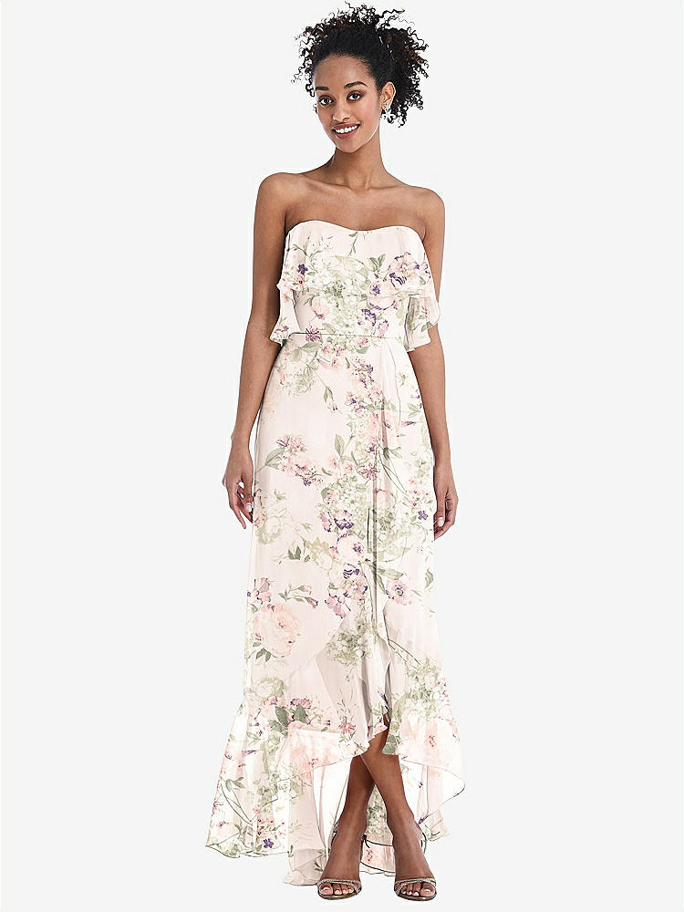 【STYLE: TH039】Off-the-Shoulder Ruffled High Low Maxi Dress【COLOR: Blush Garden】