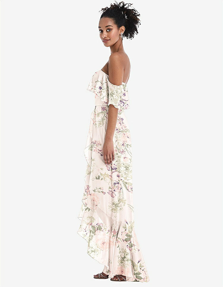 【STYLE: TH039】Off-the-Shoulder Ruffled High Low Maxi Dress【COLOR: Blush Garden】