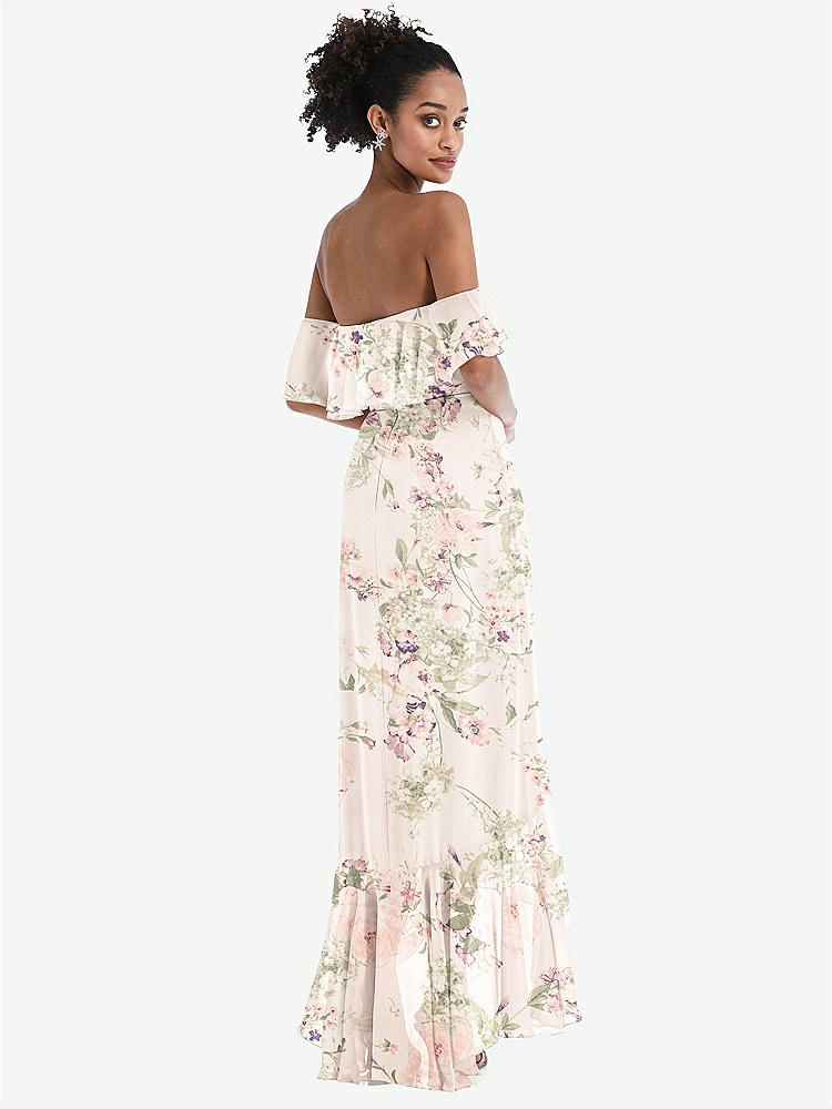 【STYLE: TH039】Off-the-Shoulder Ruffled High Low Maxi Dress【COLOR: Blush Garden】