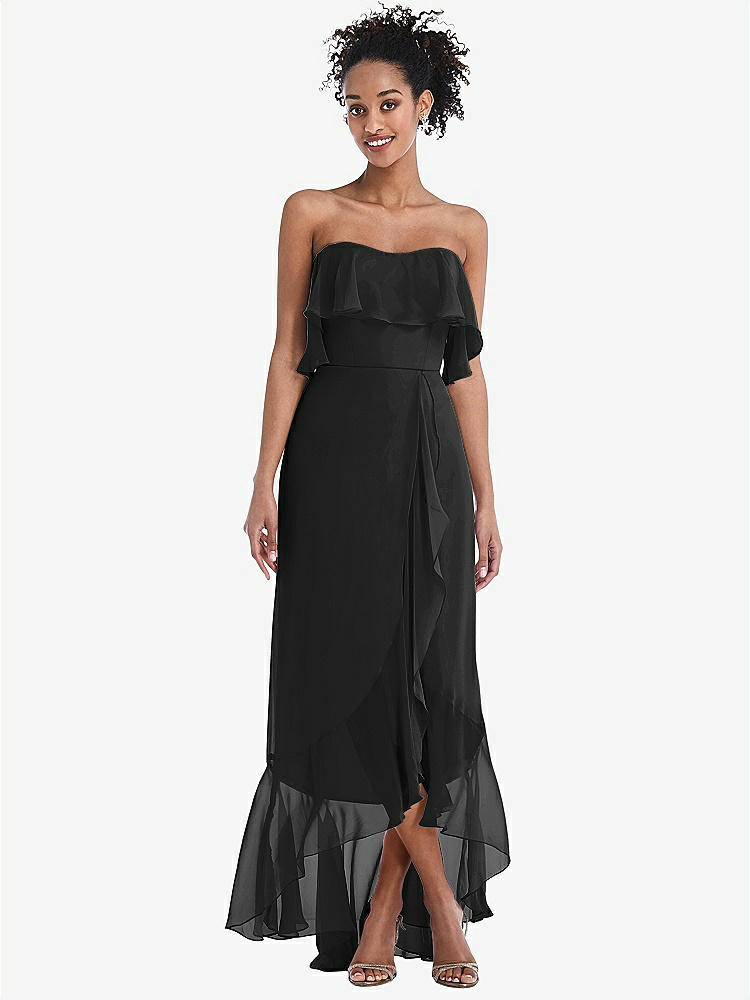 【STYLE: TH039】Off-the-Shoulder Ruffled High Low Maxi Dress【COLOR: Black】