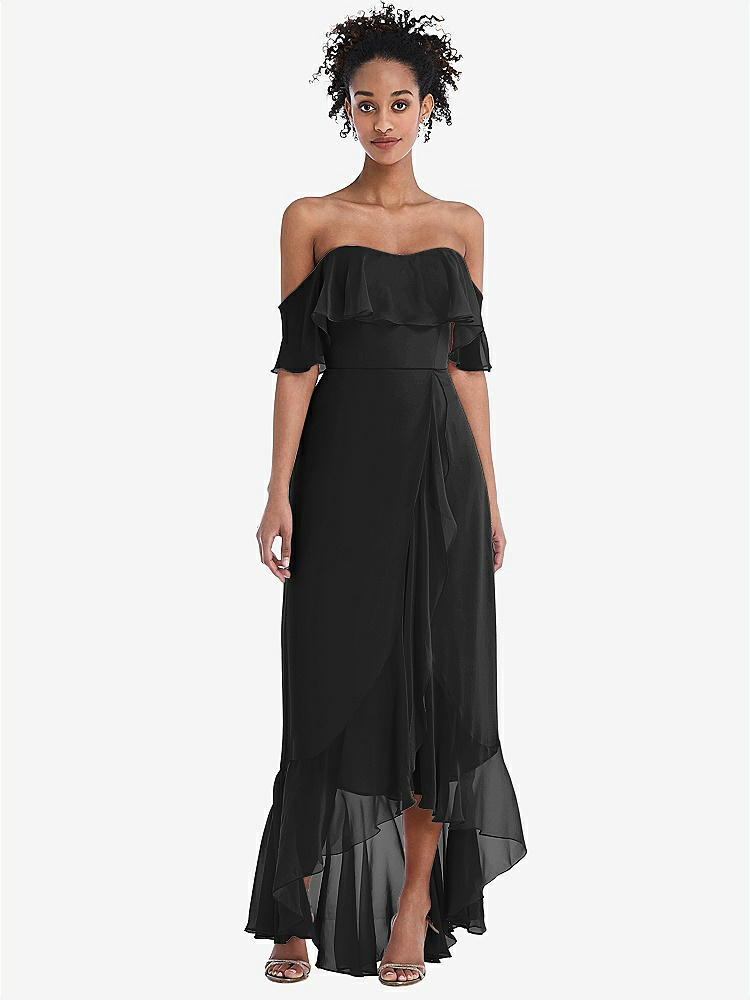【STYLE: TH039】Off-the-Shoulder Ruffled High Low Maxi Dress【COLOR: Black】