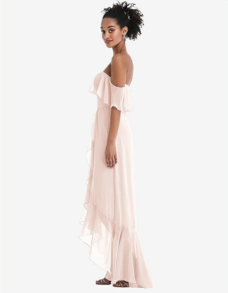 【NEW】【STYLE: TH039】オフショルダー フリル 高 低 マキシ ドレス【COLOR: Blush】【SIZE: 00-30W】