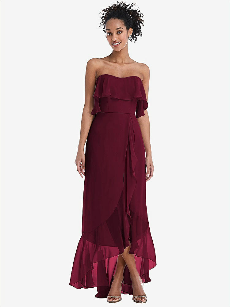 【NEW】【STYLE: TH039】オフショルダー フリル 高 低 マキシ ドレス【COLOR: Cabernet】【SIZE: 00-30W】