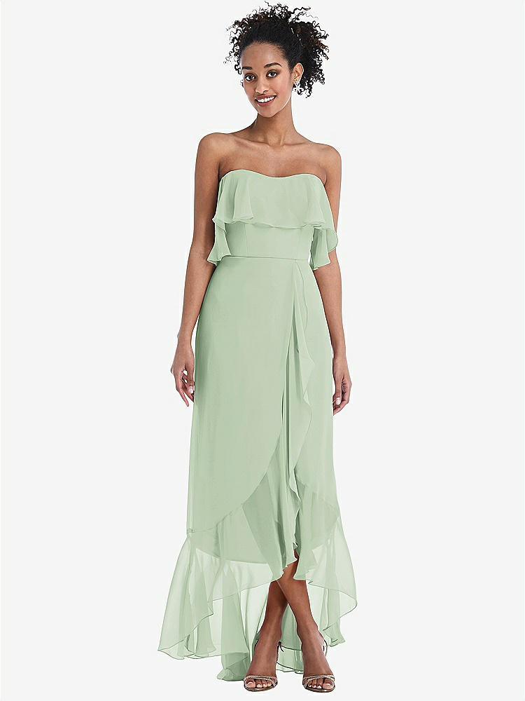 【STYLE: TH039】Off-the-Shoulder Ruffled High Low Maxi Dress【COLOR: Celadon】