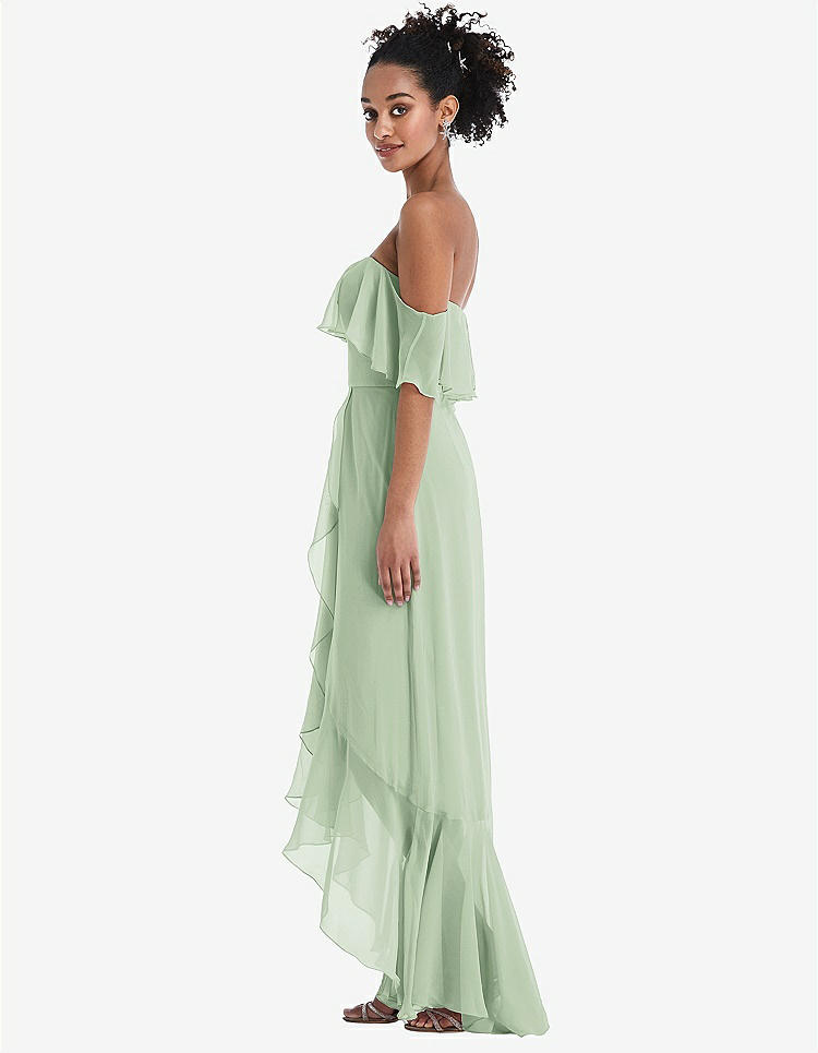 【STYLE: TH039】Off-the-Shoulder Ruffled High Low Maxi Dress【COLOR: Celadon】