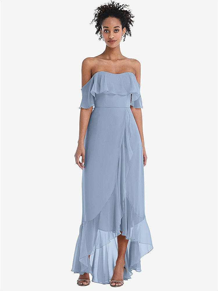 【STYLE: TH039】Off-the-Shoulder Ruffled High Low Maxi Dress【COLOR: Cloudy】