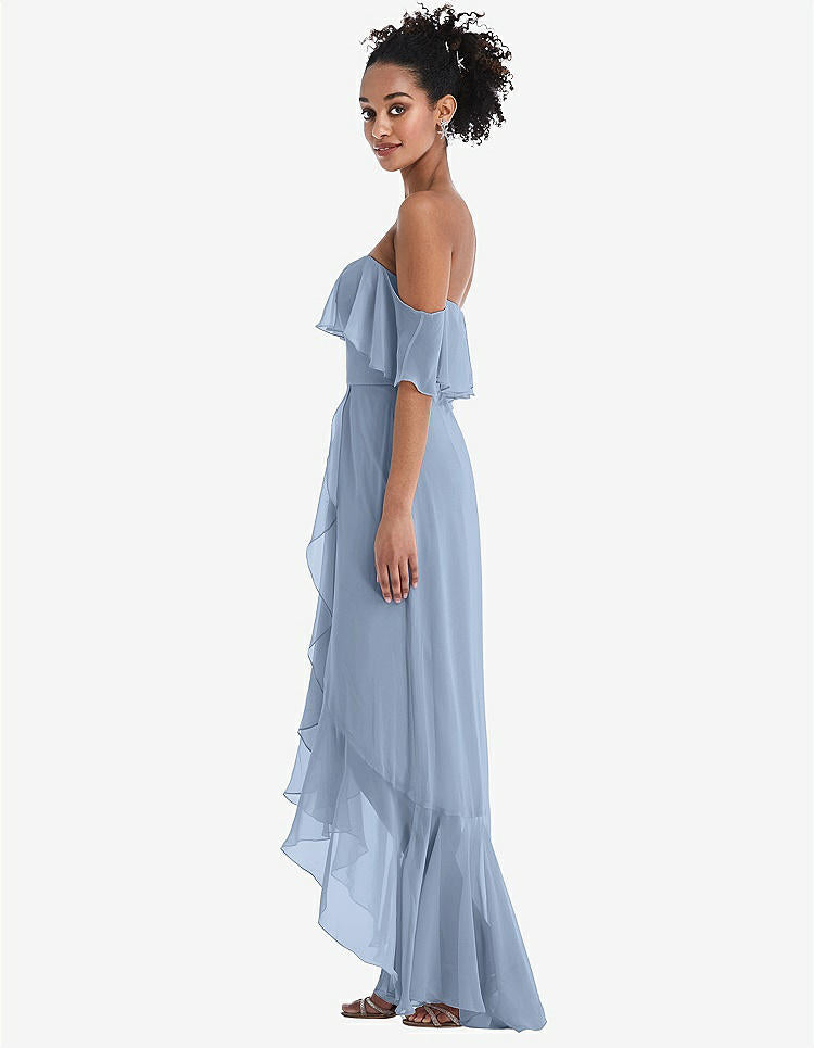 【STYLE: TH039】Off-the-Shoulder Ruffled High Low Maxi Dress【COLOR: Cloudy】